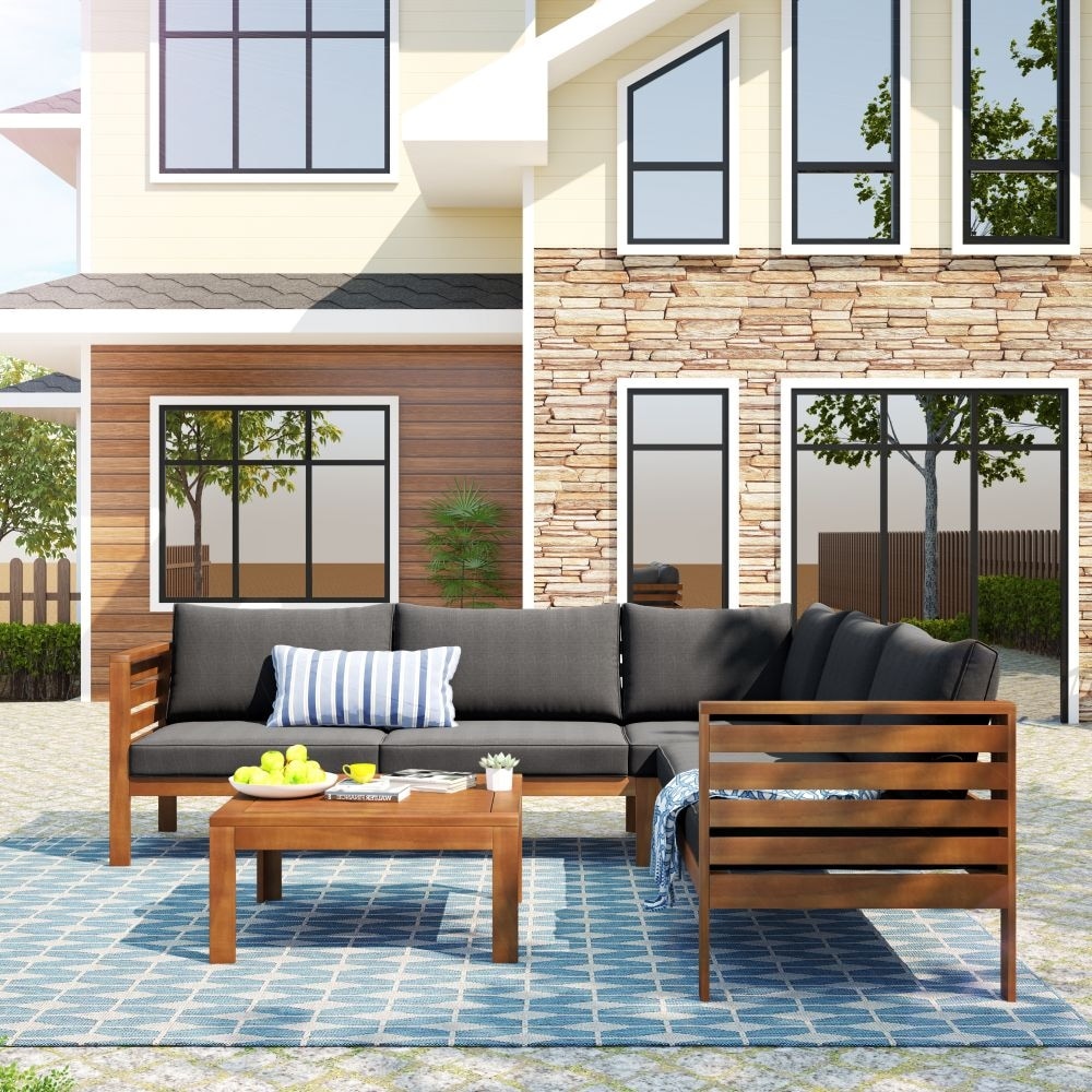 5-piece Modern Wooden Outdoor Sofa Set with Water-resistant Cushions