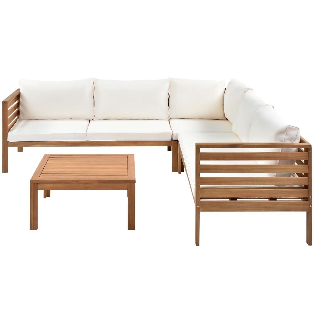 5-piece Modern Wooden Outdoor Sofa Set with Water-resistant Cushions