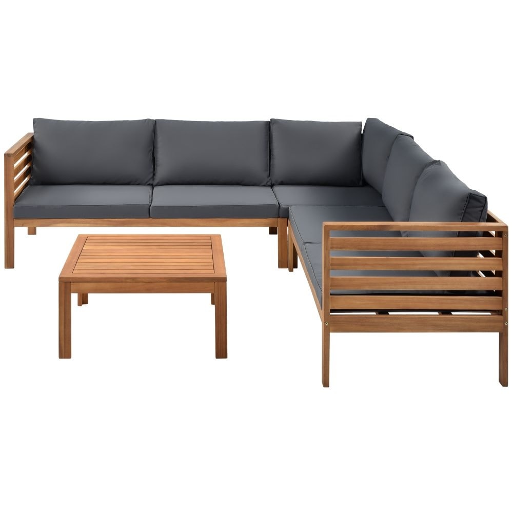 5-piece Modern Wooden Outdoor Sofa Set with Water-resistant Cushions